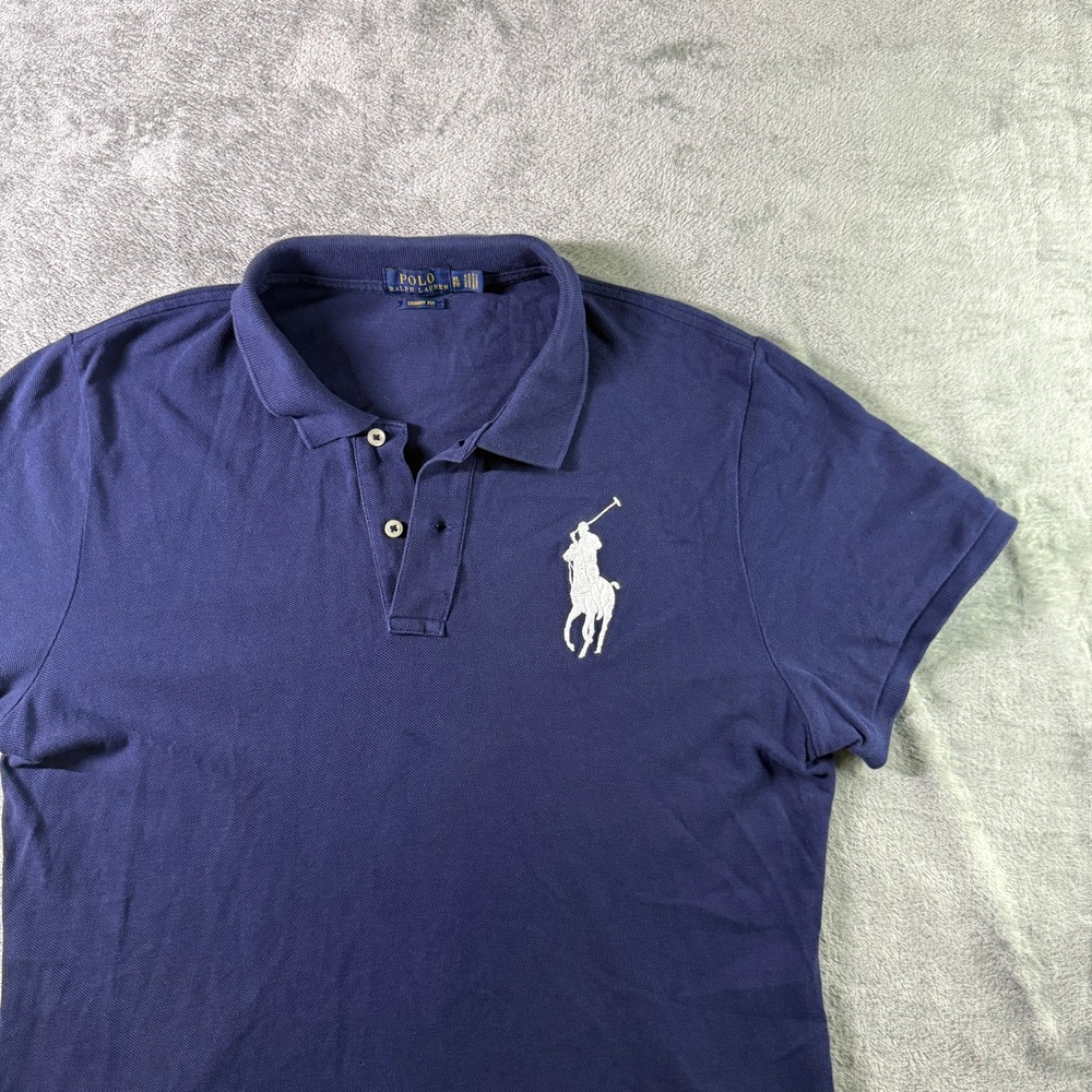 Polo Ralph Lauren Mens XL Polo Shirt Blue Big Pony Logo Skinny Fit Cotton